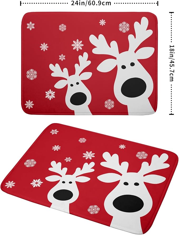 Christmas Dish Drying Mat for Kitchen Counter Cute Reindeer Winter Microfiber Absorbent Dish Draining Reusable Washable Foldable Extra Large 18"x24"