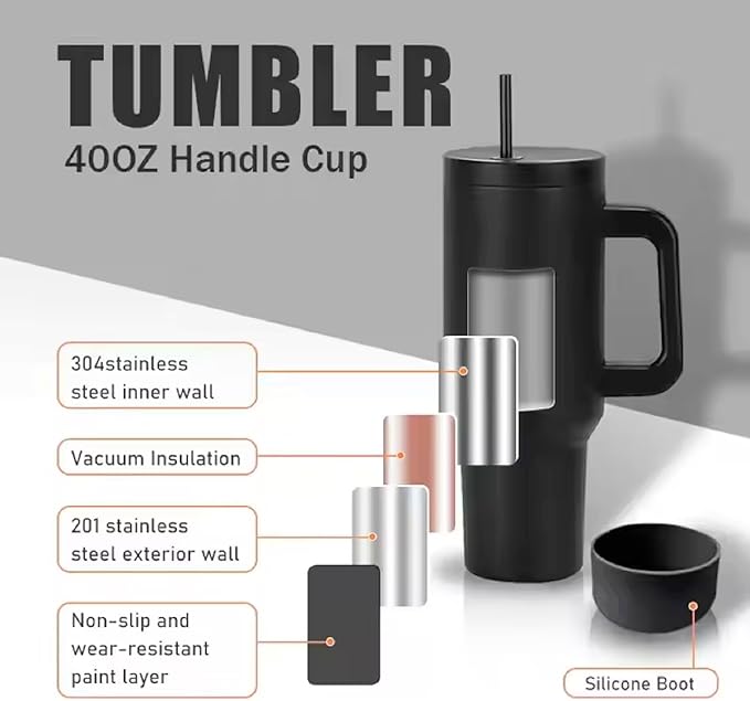 Outdoor Tumbler, 40 oz, Double-Wall Insulated, Ergonomic Handle with Lid Straw (Light Purple)