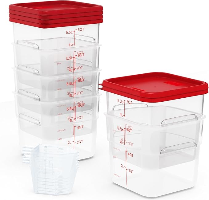 6 Pack 6 Quart Square Clear Food Storage Containers with Lids Cereal Containers Storage Airtight Food Storage Containers for Restaurant Kitchen Home