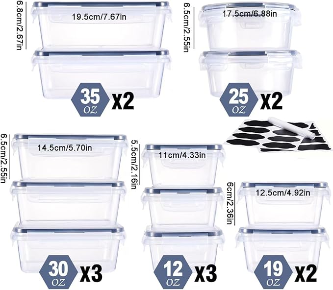 24-Pack Food Storage Container Set kitchen organizers Meal Prep Containers Lock Lids Reusable Plastic Lunch Box Snack Salad Containers 12 Boxes and 12 Lids Pantry and Kitchen Organization