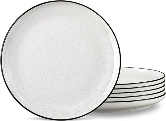 Ceramic White Dinner Plates Set of 6, 10.5 Inch Plates for Kitchen, Microwave Oven and Dishwasher Safe, Modern Dishes Set for Pasta,Steak, Dessert, Salad
