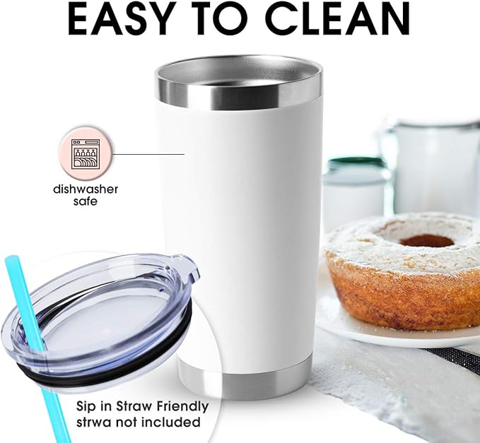 HASLE OUTFITTERS 20oz Tumblers Bulk Stainless Steel Cup with Lid Double Wall Vacuum Insulated Coffee Mug for Cold & Hot Drinks 1 Pack, White