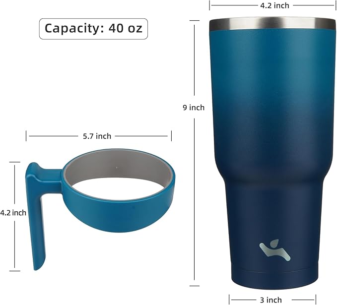 40 oz Tumbler with Handle and 2 Straw 2 Lid, Insulated Water Bottle Stainless Steel Vacuum Cup Reusable Travel Mug,Indigo Black