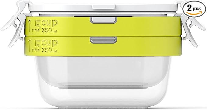 ZOKU Food Storage Containers with Lids, Set of 2 Reusable Airtight 1.5-Cup Snack Containers, BPA Free (Neat Stack) (4 Piece)