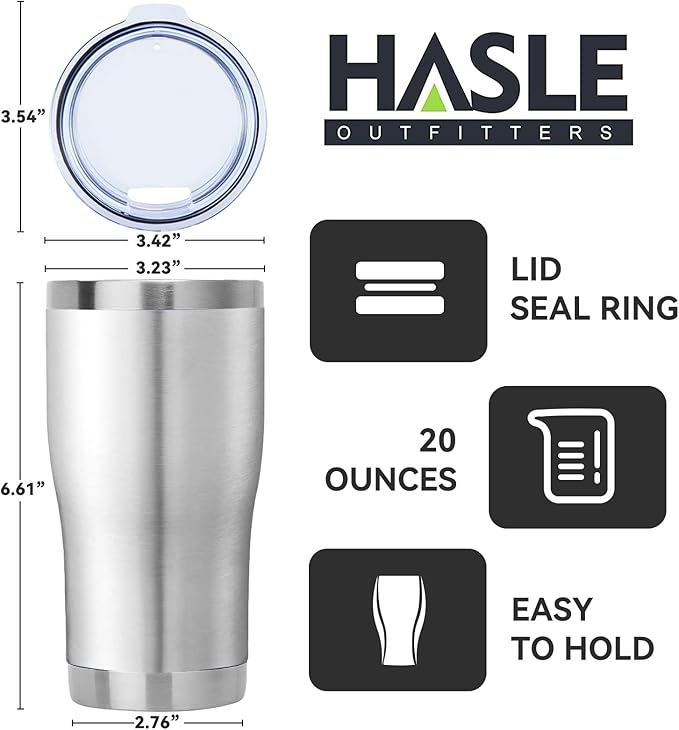 HASLE OUTFITTERS 20 oz Tumbler Bulk, Stainless Steel Tumblers with Lid, Vacuum Insulated Tumbler, Double Wall Tumbler Cup, coffee mugs, Stainless Steel, 6 Pack