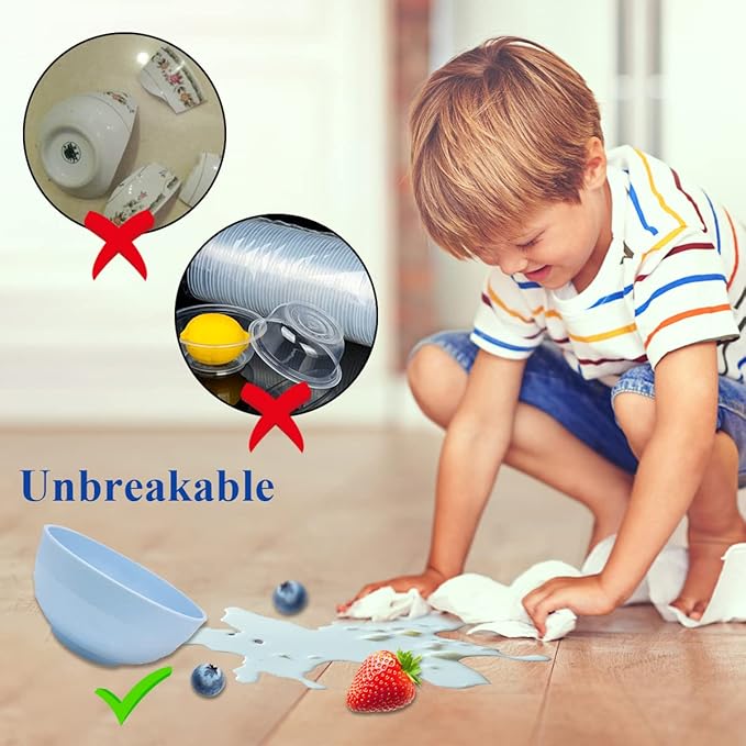 Berglander 26 oz Plastic Bowls Set of 8 Colors, Reusable and Sturdy Unbreakable Bowl for Soup,RSet of 8 Colorsamen, Popcorn,Salad, Drop Resistant Dinnerware BPA Free, Microwave Safe Dishwasher Safe