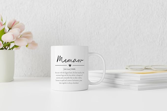 QASHWEY Memaw Gifts Coffee Mug, Memaw Gift, Mothers Day Gifts for MemawGrandma, GrandmaCoffee Mugs, Memaw Mugs Tea Cup Gift for GrandmaMemaw, Memaw Definition Coffee Cups Ceramic 11oz
