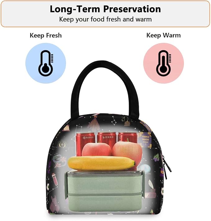 Witch Astrology Lunch Bag for Women Men Reusable Insulated Lunch Tote Bag for Office Work School Picnic Hiking