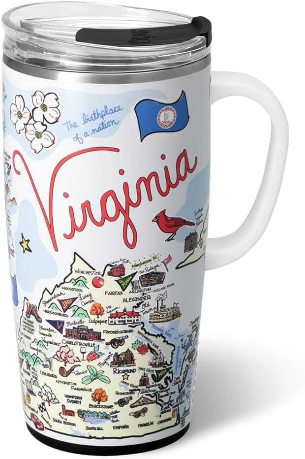 Swig Life 22oz Travel Mug, Insulated Tumbler with Handle and Lid, Travel Coffee Mug, Cup Holder Friendly, Stainless Steel 22 oz Tumbler, Reusable Insulated with Lid (Virginia)
