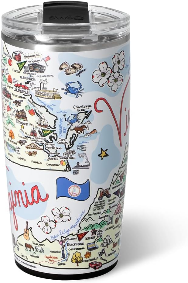 Swig Life 22oz Travel Mug, Insulated Tumbler with Handle and Lid, Travel Coffee Mug, Cup Holder Friendly, Stainless Steel 22 oz Tumbler, Reusable Insulated with Lid (Virginia)