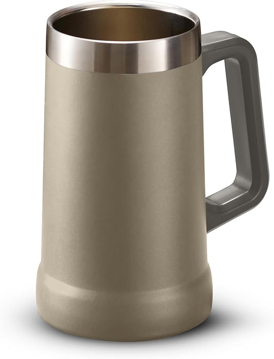 KooK Beer Stein, Stainless Steel Coffee Mug, Tumbler with Thermal Vacuum Insulation, Double Walled Drinking Cup, Large Handle, Shatterproof, Taupe, 23.7 oz