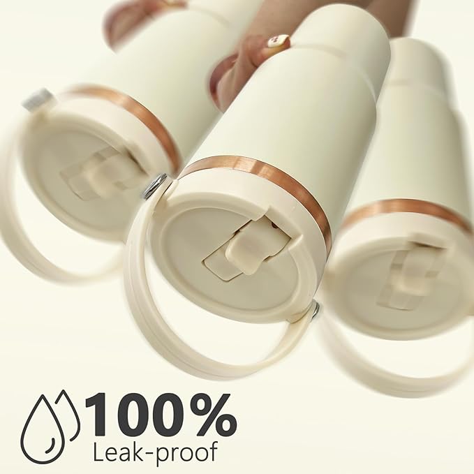 30 oz Tumbler Bulk with Handle and Straw, Vacuum Insulated Tumblers with Flip Straw and Top Handle, Leakproof Powder Coated Tumbler, Stainless Steel Travel Mug for Coffee Water (Cream, 4 Pack)