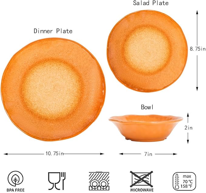 Missyip Melamine Dinnerware Set, Indoor and Outdoor Use Plates and Bowls Sets, Durable 12 Pcs Dishes Sets for 4, BPA Free Dishwasher Safe Not Microwave Not Oven