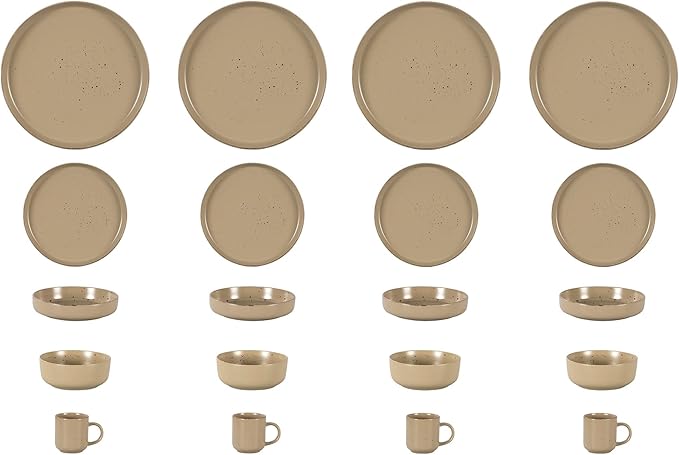 HomeVss, Nordic Shape Rising Rim Stoneware 20pc Dinnerware Set, Matte Beige with Speckle Finished Effect