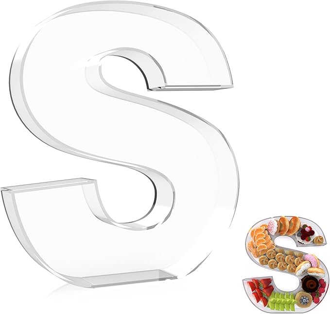 13.8" Extra Large Acrylic Letter Charcuterie Board Box, Reusable Fillable Letter Cake Candy Dish Display Serving Tray for Birthday Anniversary Party Decoration (S)