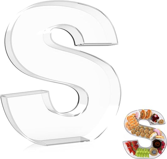13.8" Extra Large Acrylic Letter Charcuterie Board Box, Reusable Fillable Letter Cake Candy Dish Display Serving Tray for Birthday Anniversary Party Decoration (S)
