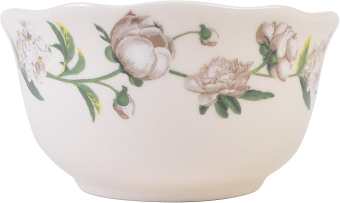 222 Fifth Luxe Peony Neutral Porcelain 12-Piece Dinnerware Set – Service for 4, Includes Dinner Plates, Salad Plates & Cereal Bowls, Glossy Finish, Dishwasher Safe, for Daily Dining & Entertainment