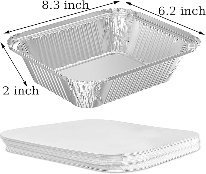 100 PACK 8.3"x6.2" Disposable Tin Foil Pans with Lids 2.25LB Aluminum Pans To Go Containers for Cooking, Baking, Catering Party Meal Prep, Take Out, Freeze