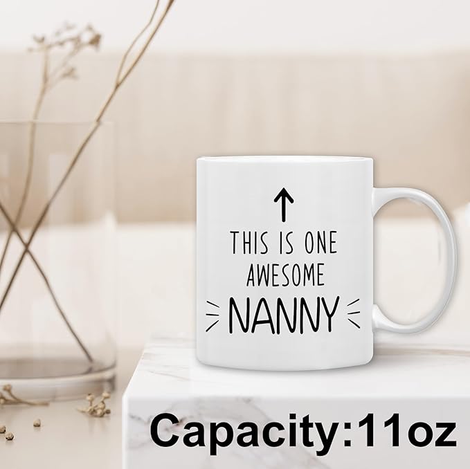 QASHWEY Nanny Gifts Mug, Nannys Grandma Gifts from Grandkids Grandchildren Coffee Mug, Mothers Day Christmas Coffee Mugs Tea Cup Gift for Grandma, This is One Awesome Nanny CoffeeCup Ceramic 11oz