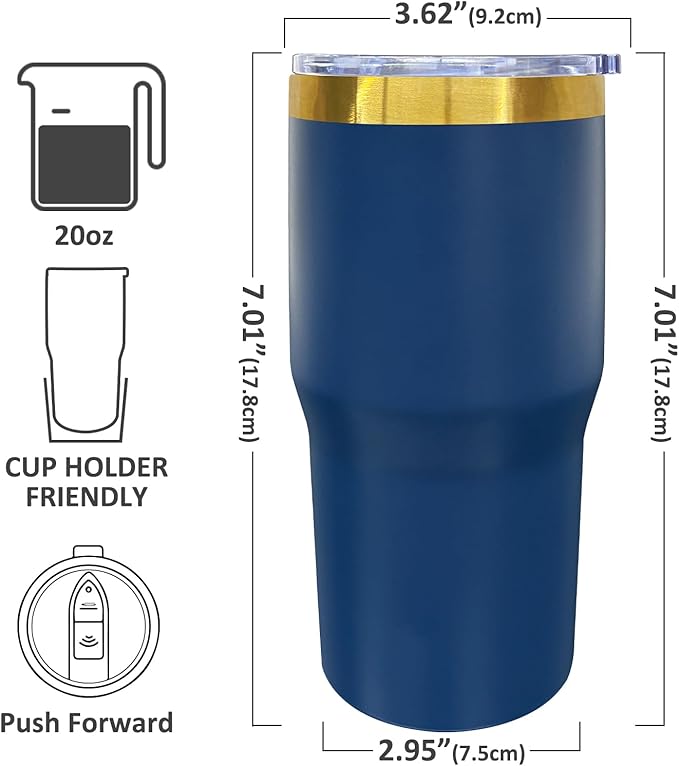 20 oz Tumbler Stainless Steel Tumbler with Lid and Straw, Double Wall Vacuum Insulated Travel Coffee Mug for Laser Engrave, Powder Coated Cups for Hot and Cold Drinks (Navy,1 pack)
