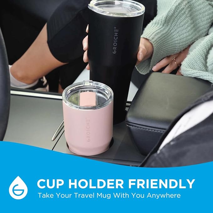 GROSCHE Yukon 20 oz Insulated Coffee Mug with Lid - Durable Travel Mug, Stainless Steel Tumblers, Vacuum Insulated Coffee Tumbler for Hot or Cold Beverages - PINK