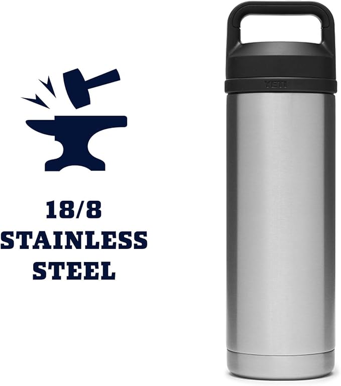 YETI Rambler 18 oz Bottle, Leakproof, Vacuum Insulated, Stainless Steel with Chug Cap, Stainless