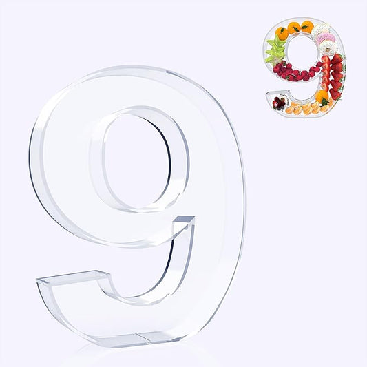 11" Acrylic Number Charcuterie Board Box, Reusable Fillable Number Cake Candy Dish Display Serving Tray for Birthday Anniversary Party Decoration (9)