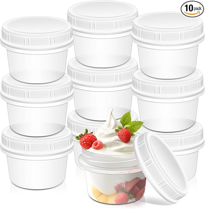 10 Pack 8oz Reusable Small Plastic Containers with Screw Lids, Small Food Storage Freezer Containers, Deli Containers Stackable Food Storage Jars, Sauce Condiment Jars Lunch Box Accessories
