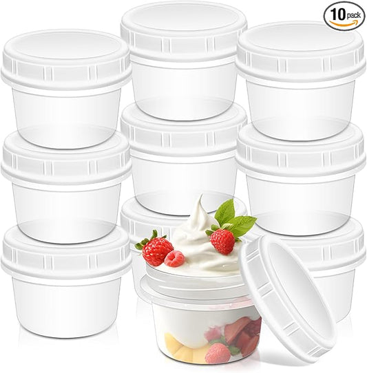 10 Pack 8oz Reusable Small Plastic Containers with Screw Lids, Small Food Storage Freezer Containers, Deli Containers Stackable Food Storage Jars, Sauce Condiment Jars Lunch Box Accessories