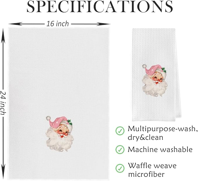 Pink Christmas Kitchen Towels,Christmas Towels Kitchen,Kitchen Christmas Towels,Pink Christmas Santa Waffle Weave Kitchen Dish Tea Hand Towels,Pink Santa Claus Decor(16×24 Inches)