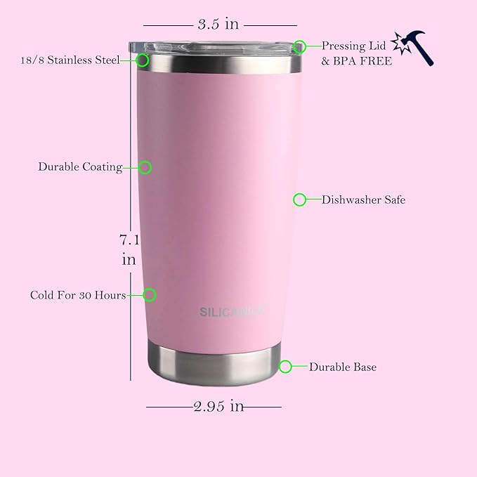 Pink 20oz Tumbler With Lid,Cute Vacuum Insulated Stainless Steel Water Bottle, Spillproof Double-Wall Thermal Iced Coffee Cup for School/Gym, BPA-Free & Dishwasher Safe,Women,Mum,Girls,Metal