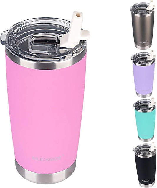20 oz Stainless Steel Vacuum Insulated Tumbler with Lid,Durable Travel Coffee Mugs Cups,Dishwasher Safe, Spill Proof,Grils Women men Friends Tumblers,Easy Cleaning (Soft Peony, 20 oz)
