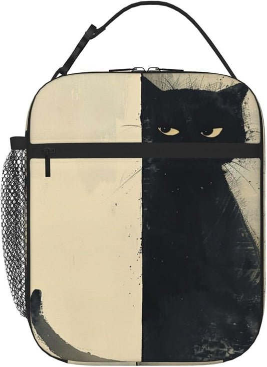 SUPLUCHOM Lunch Bag Cat Vintage Insulated Box Reusable with Side Pocket for Girl Boy Women Men Work School Picnic Hiking Daytrip Over 3 Years Old