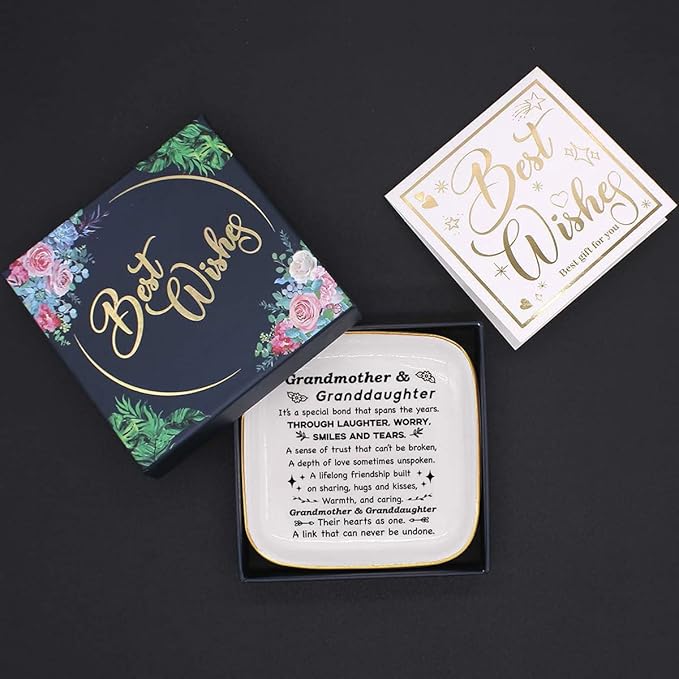 to My Grandma Saying Ceramic Ring Dish Decorative Jewelry Tray for Grandma, Unique Grandma Birthday Christmas Meaningful Gifts for Grandma from Grandchild - It’s A Special Bond