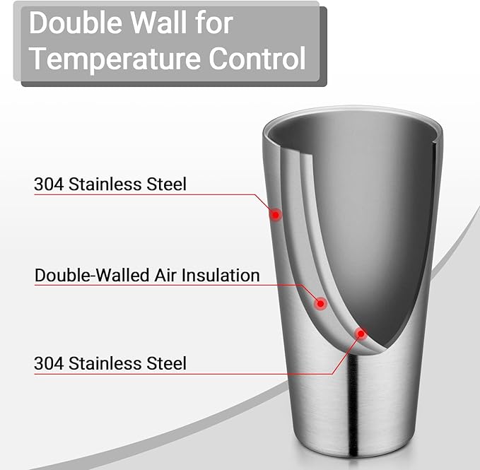 Beasea Stainless Steel Cups 19 oz, 4 Pack Large 18.6oz 550ml Stainless Steel Water Drinking Tumbler Stackable Double Wall Insulated Metal Pint Glasses Tin Cups for Home Party Camping