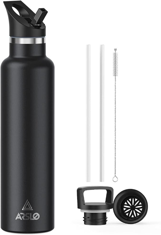 Stainless Steel Double Wall Water Bottles, Vacuum Insulated Bottle With Straw Lid, Insulated Water Bottle Keeps Water Cold for 24 Hours, Hot for 12 Hours, Hiking, Sports