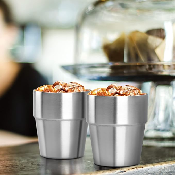 Beasea Stainless Steel Insulated Cup, 10 oz Stackable Stainless Steel Cups Set of 4, Small Metal Cup Double Wall Vacuum Insulated Drinking Cups Glasses for Home Restaurant Office Camping Party