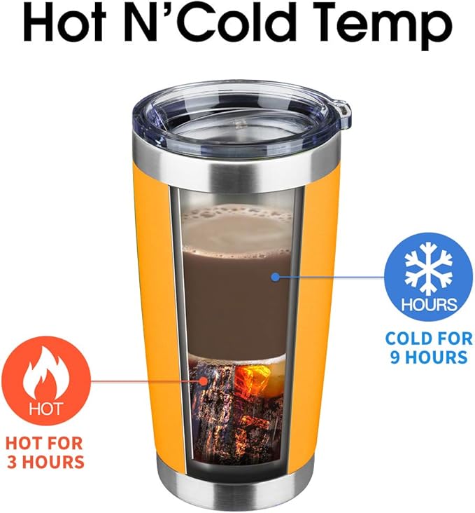 20oz Tumbler Bulk Stainless Steel Vacuum Insulated Tumblers with Lid Double Wall Travel Mug, Durable Powder Coated Coffee Cup, Suitable for Ice Drinks and Hot Beverage (Orange 1pack)