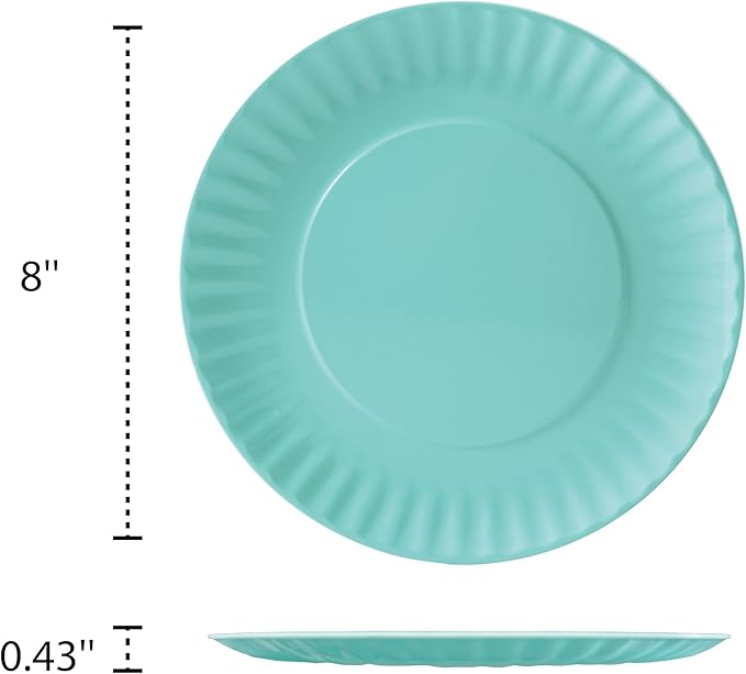 TP Melamine Plates Set of 8, 8-Inch Lightweight Reusable Plates for Picnic, Party, BBQ & Camping, Dishwasher Safe Tableware for Salads, Appetizers & Desserts, Teal