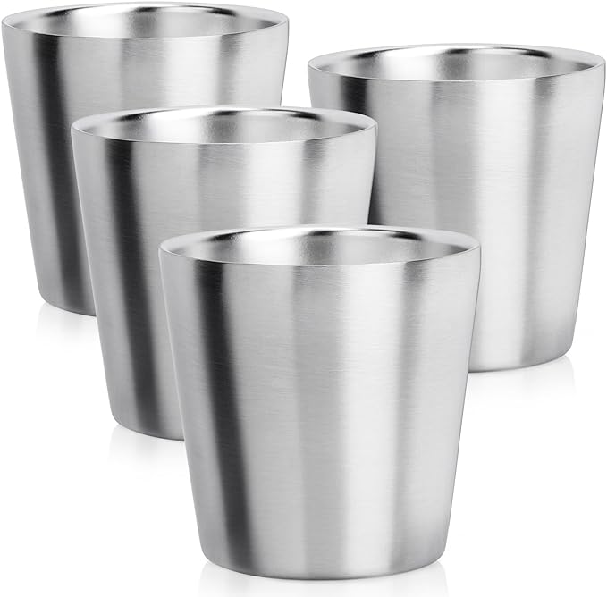 Beasea Stainless Steel Cups 6 oz, 4 Pack Small Stainless Steel Tumbler Bulk Stackable Insulated Mini Cups for Drinking Double Wall Metal Glasses Tin Cups for Home Restaurant Office Party Camping