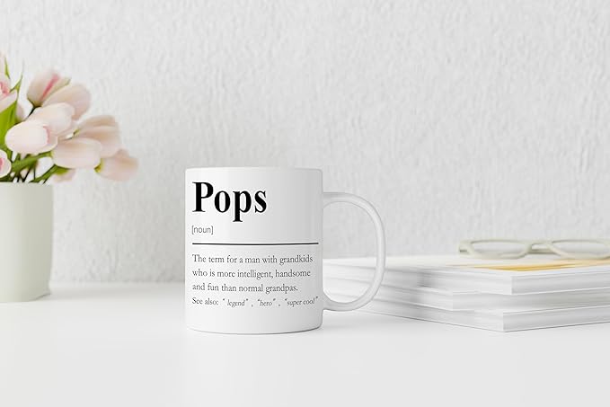 QASHWEY Pops Mug, Pop Pop Grandpa Pops Gifts from Grandkids Coffee Mug, Grandpa Mugs, Fathers Day Christmas Mugs Tea Cup Gifts for Pops PopPop Grandpas, Pops Definition Coffee Cups Ceramic 11oz