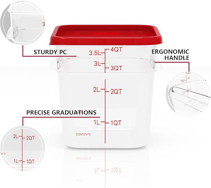 4 Pack 4 Quart Square Clear Food Storage Containers with Lids Cereal Containers Storage Airtight Food Storage Containers for Restaurant Kitchen Home