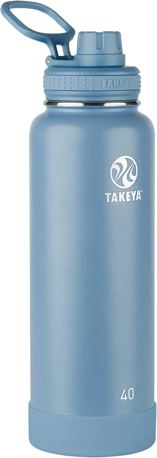 Takeya Actives Water Bottle with Spout Lid - Bottle with Double Stainless Steel Insulation - Dishwasher Safe & BPA-Free - Bottle with Spout Lid & Removable Bumper - 40 oz, Bluestone