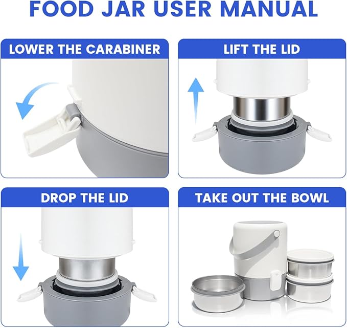 60.87oz Insulated Soup Container,Thermos Container For Hot Food,Contains 3 Tier Stainless Steel Leak Proof Stackable Thermal Food Jar,lunch box Containers For Office Picnic Travel Outdoors (White)