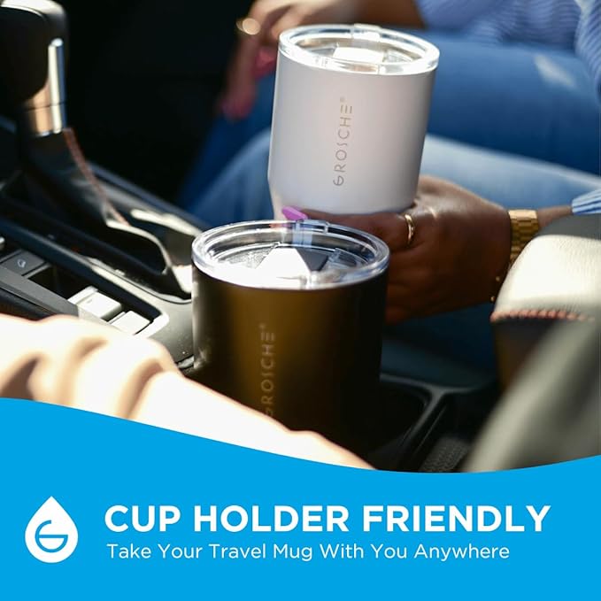 GROSCHE Yukon 20 oz Insulated Coffee Mug with Lid - Durable Travel Mug, Stainless Steel Tumblers, Vacuum Insulated Coffee Tumbler for Hot or Cold Beverages - CREAM WHITE