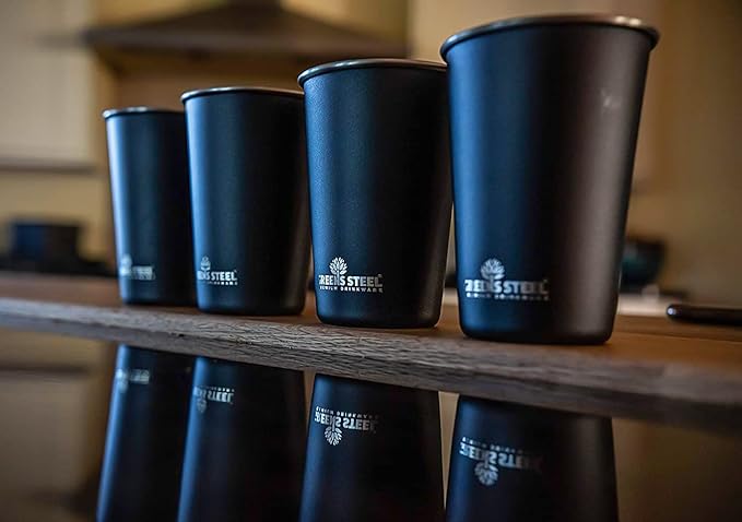 Stainless Steel Cups - 16 oz Pint Tumbler (4 Pack) - Premium Metal Drinking Glasses | Stackable Durable Cup (16 oz Black)