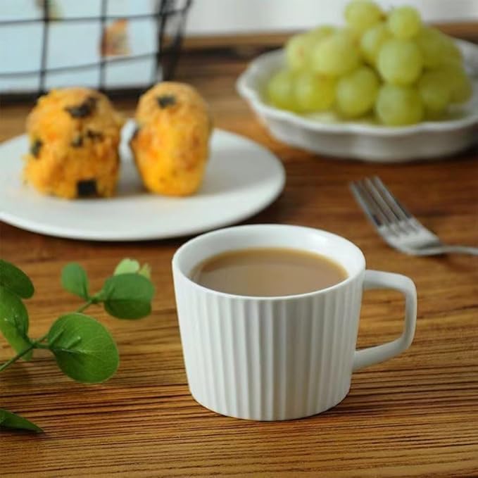 Simple Ceramic Coffee Cup, Striped Coffee Mug with Handle, Latte Cup, Milk Cup, Water Cup, Afternoon Tea Cup (Vertical Stripes)