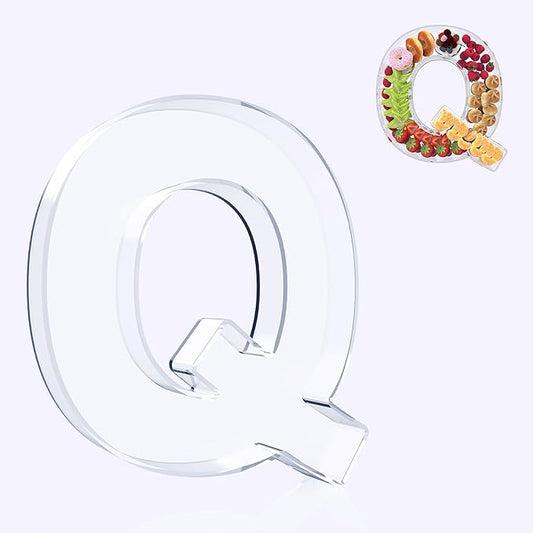11" Acrylic Letter Charcuterie Box, Reusable Fillable Alphabet Number Shaped Form Tray for Birthday Anniversaries, Party Decorative Serving Plates Display Candy Cake (Q)