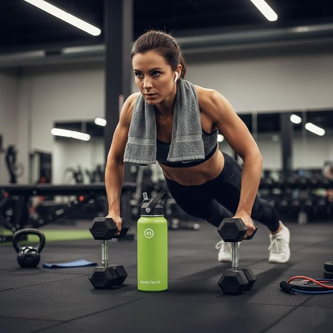 32oz Insulated Water Bottle with Straw & Handle- 24hr Cold/12hr Hot, Leakproof Stainless Steel Metal Bottle for Gym, Travel & Sports