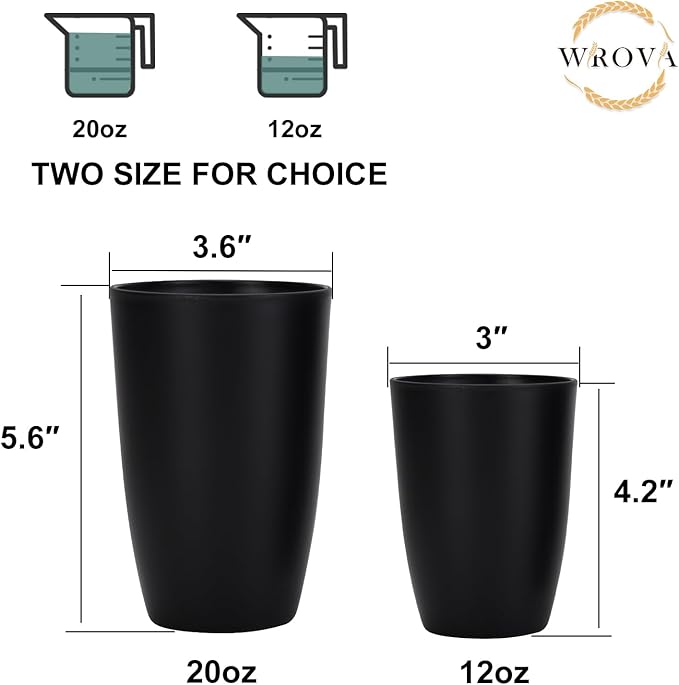 Wrova Wheat Straw Cups 8 PCS Good Alternative to Plastic Cups 20 oz Unbreakable Drinking Cups Reusable Tumbler Set Dishwasher Safe Water Glasses Classic Series